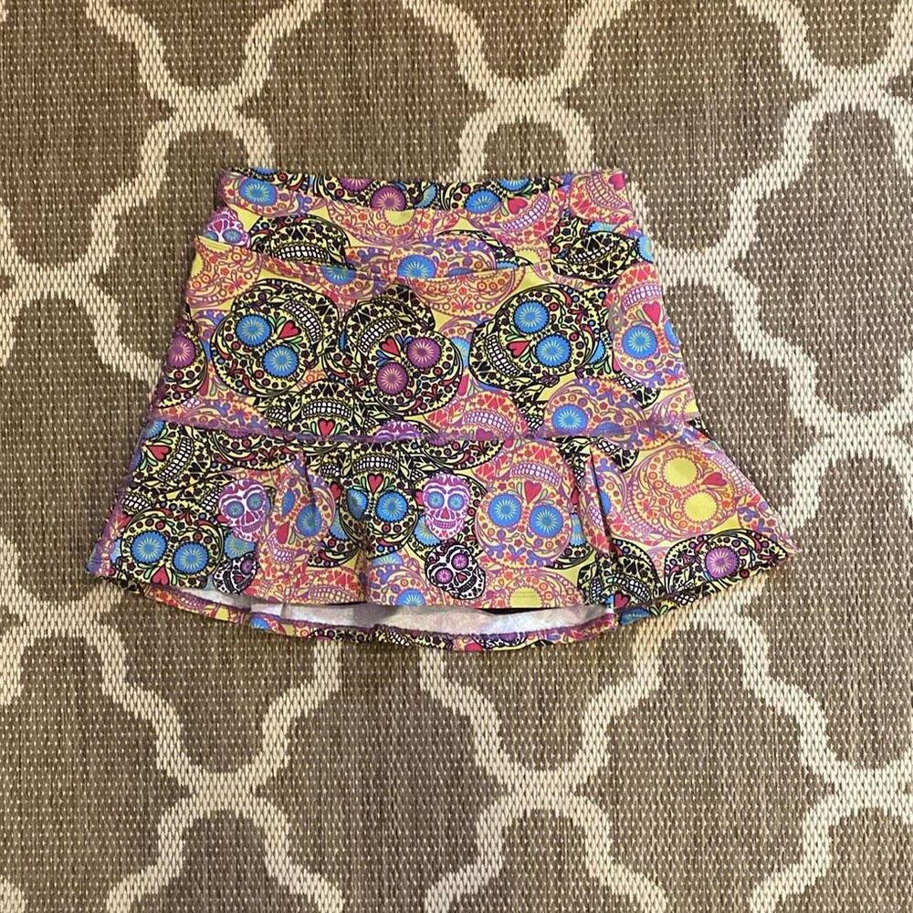 Dona Jo tennis skirt multicolor Esqueleto sugar, skull, print skirt size Large